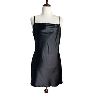Vintage Bebe Y2K Black Satin Slip Dress Size XL| Made in US